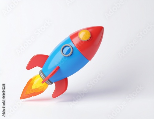 Cartoon Rocket Launching into Space with Flames Emitting from the Bottom