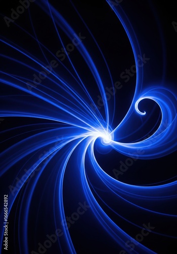 Abstract Blue Swirling Energy Lines on Black Background