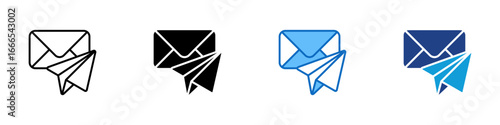 Mail Send Multiple Style Icon Vector Design - An envelope with paper plane, symbolizing email or message being sent out