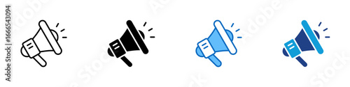 Megaphone Alert Multiple Style Icon Vector Design - megaphone emitting sound, representing announcement, alert, or marketing