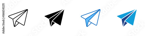 Paper Plane Multiple Style Icon Vector Design - flying paper plane symbolizing quick message sending or delivery