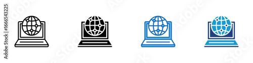 Web Access Multiple Style Icon Vector Design - laptop with a globe symbol, representing global web access or internet browsing