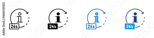 Info Service Multiple Style Icon Vector Design - 24h info symbol with arrows, indicating around-the-clock information or customer service