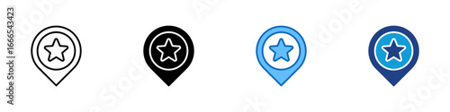 Location Star Multiple Style Icon Vector Design - location pin with star symbol, representing featured or favorite place