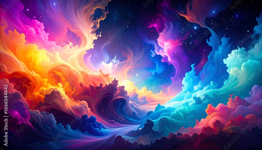 Fototapeta premium Vibrant Colorful Abstract Nebula Sky Landscape.