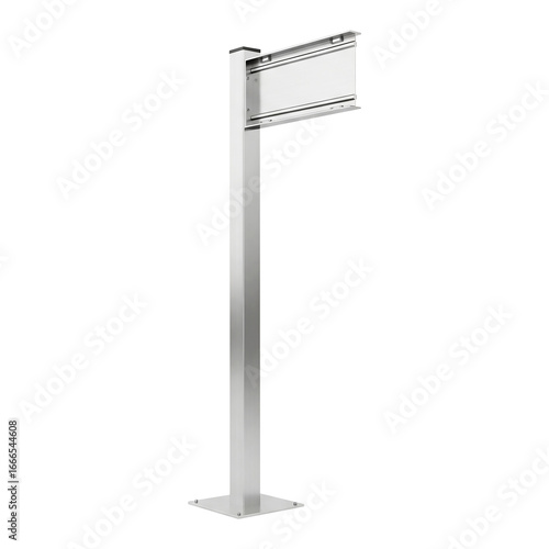 Contemporary silver blank advertising vertical totem for dynamic public information display, elegant digital kiosk stand isolated on white, modern marketing solution