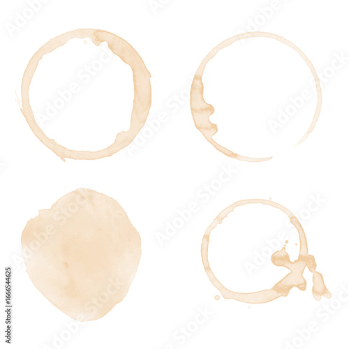 Collection Coffee Stain, Isolated On White Background, Vector Illustration