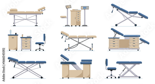 Modern medical and office furniture collection in flat design