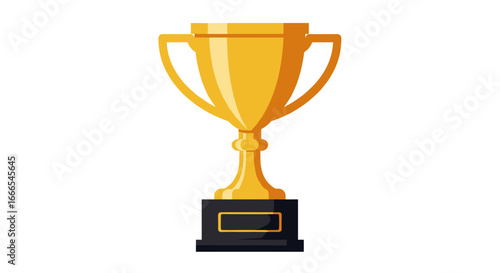 Golden trophy cup with black base on white background