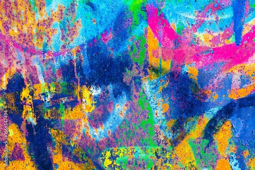 Vibrant neon abstract paint splash in blue, pink, orange, yellow. 80s acid, fluorescent style, textured brush strokes. Posters, graphic design, modern 90s visuals, creative banner, digital art.