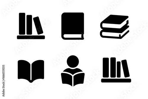 Book and reading icons set: simple silhouette designs for libraries and education