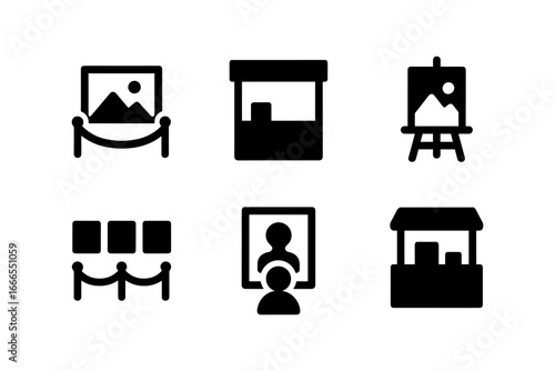 Art gallery icons: modern exhibition and display symbols collection