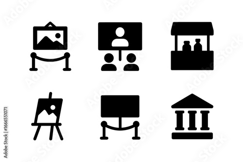 Minimalist art and museum icons in black silhouette style