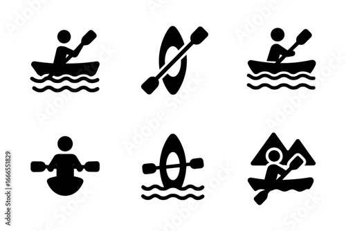 Kayaking symbols: minimalist silhouettes for outdoor adventure design