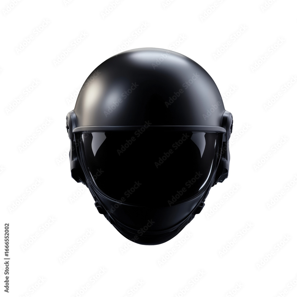Fototapeta premium Sleek black motorcycle helmet with visor against black background