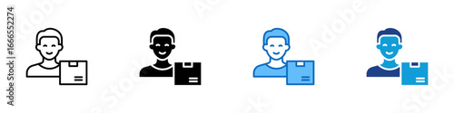 Delivery Support Sheet Multiple Style Icon Vector Design - Customer support with a package, representing shipping assistance, customer care, or delivery service