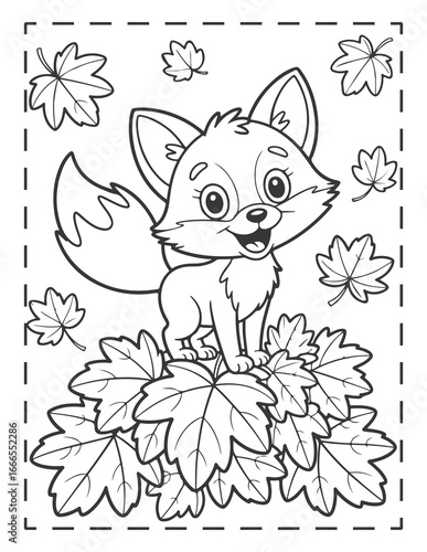 Thanksgiving and Fall Coloring Pages,  Fox on Maple Leaves Autumn Coloring Page