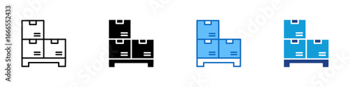Warehouse Storage Sheet Multiple Style Icon Vector Design - Stacked boxes on a pallet, illustrating warehouse storage, inventory management, or bulk logistics