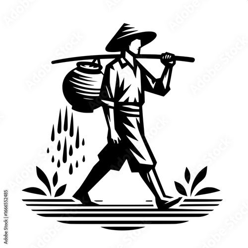 Farmer Carrying Water in Clay Pot