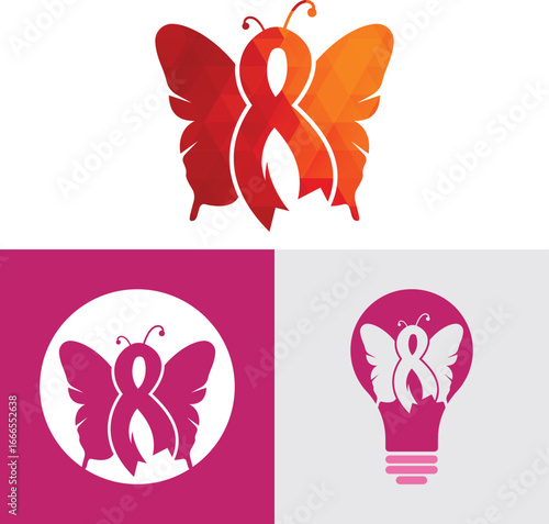 Pink Ribbon Butterfly Logo – Breast Cancer Awareness Symbol, Hope, Charity and Women’s Health Icon