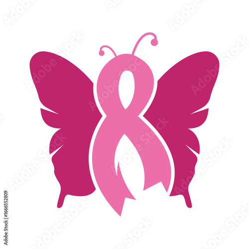 Pink Ribbon Butterfly Logo – Breast Cancer Awareness Symbol, Hope, Charity and Women’s Health Icon
