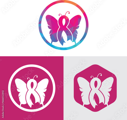 Pink Ribbon Butterfly Logo – Breast Cancer Awareness Symbol, Hope, Charity and Women’s Health Icon