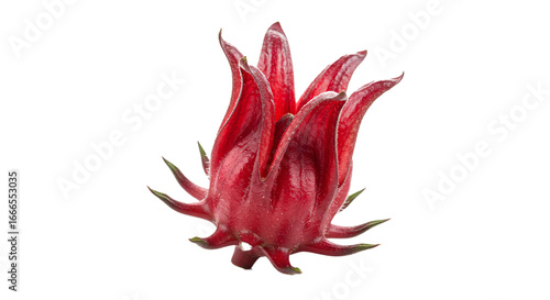 Isolated roselle flower hibiscus sabdariffa petals calyx plant tropical tea ingredient vibrant bloom on transparent background
