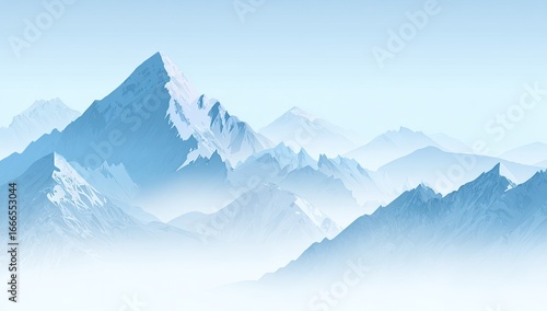 Wallpaper Mural Misty mountain range, soft blue tones.  Peak in foreground Torontodigital.ca