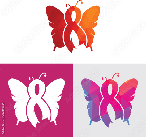 Pink Ribbon Butterfly Logo – Breast Cancer Awareness Symbol, Hope, Charity and Women’s Health Icon