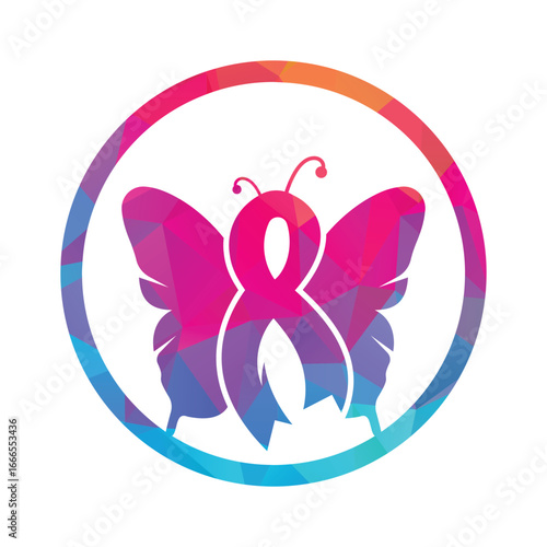 Pink Ribbon Butterfly Logo – Breast Cancer Awareness Symbol, Hope, Charity and Women’s Health Icon