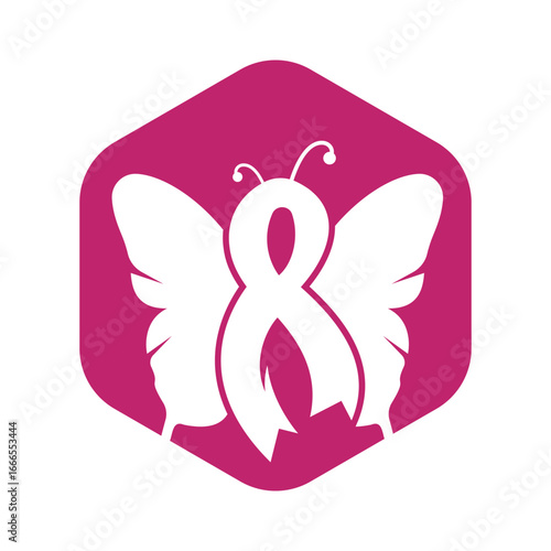 Pink Ribbon Butterfly Logo – Breast Cancer Awareness Symbol, Hope, Charity and Women’s Health Icon