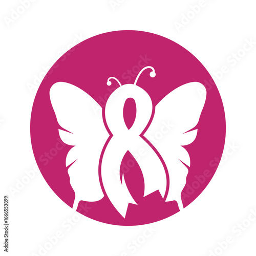 Pink Ribbon Butterfly Logo – Breast Cancer Awareness Symbol, Hope, Charity and Women’s Health Icon