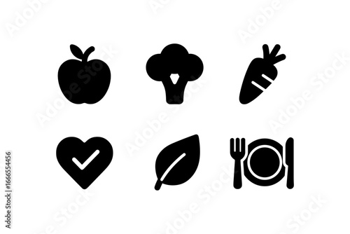 Minimalist icon set of healthy food and lifestyle symbols