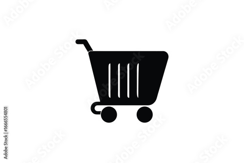 A simple black shopping cart icon on a white background silhouette