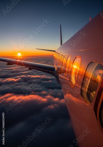 Airplane Passenger's Dreamy View of Vibrant Sunset Sky