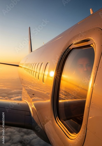 Airplane Passenger's Dreamy View of Vibrant Sunset Sky