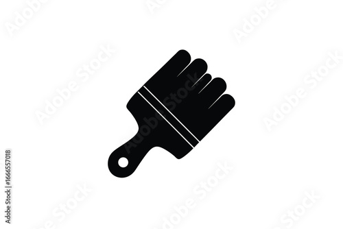 A black rubber oven glove with wrist strap and hole for hanging silhouette