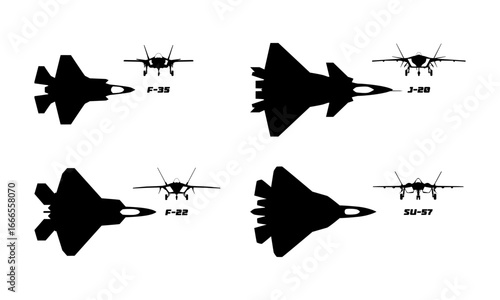 fighter jets aircraft silhouettes collection set