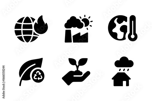 Climate change icons set highlighting global warming and environmental impact