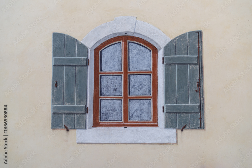 Obraz premium Painted window, Entrevaux village, Provence, France