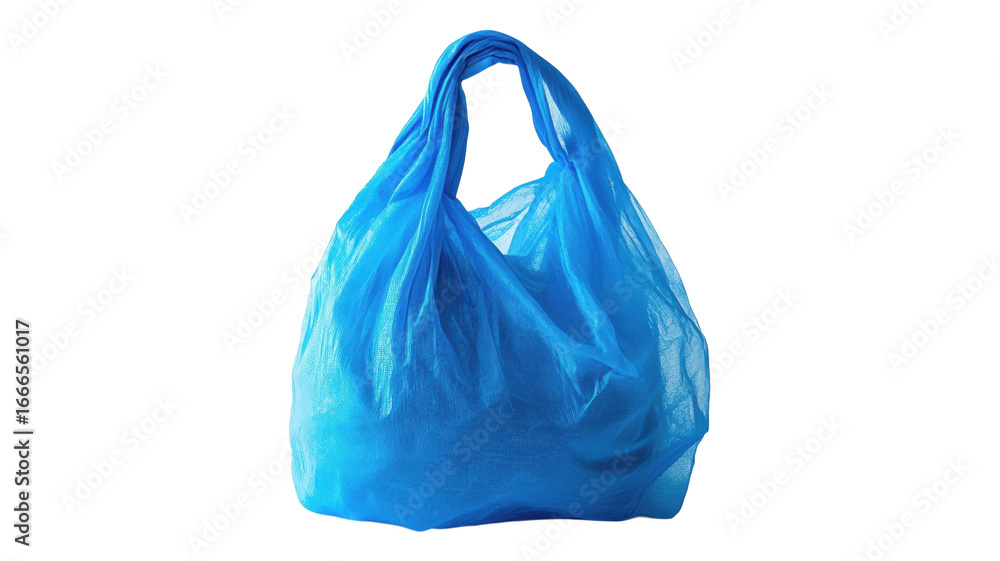 Fototapeta premium Blue plastic bag, disposable shopping bag, recyclable packaging, single use bag isolated on Transparent Background