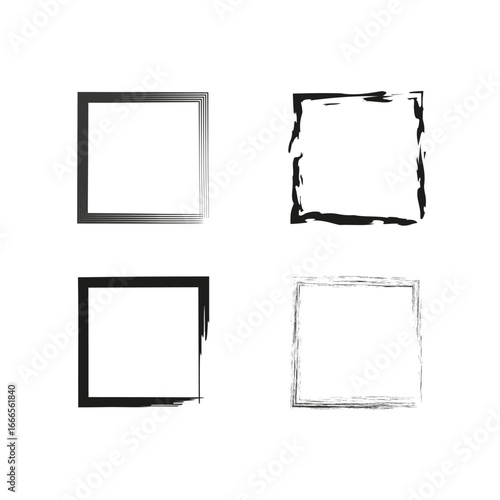Set of square frames. Black border elements. Grunge texture borders Vector. Rough shape graphic. EPS 10.