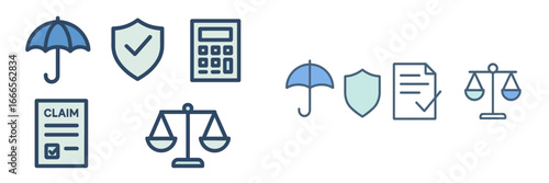 Insurance symbols and scales representing claims and legal matters