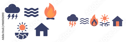 Natural disaster icons representing weather phenomena and emergencies