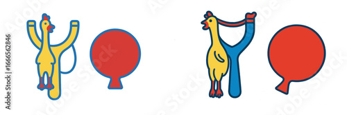 Vector art of a chicken slingshot and circular targets