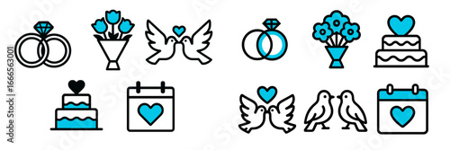 Vector illustration of wedding symbols for celebrations and events