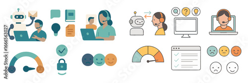 Vector art of customer service activities and tools