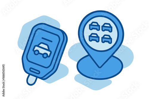 Car key and location pin for vehicle parking in a modern design