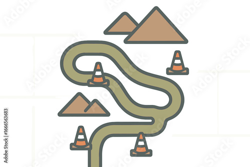 Winding road with cones and hills vector illustration