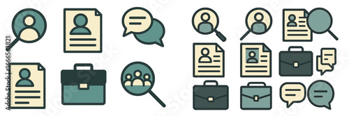 Job search and recruitment process with resumes and icons
